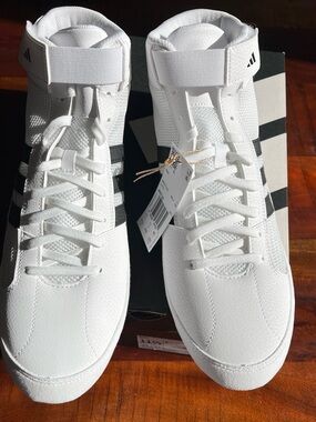 Men's High-Top Wrestling Shoes - White with Black Stripes